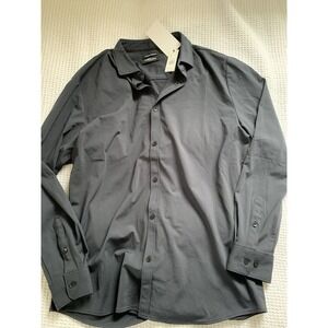 Kenneth Cole Shirt Men L Button Down Navy Long Sleeve NWT Rayon Nylon Spandex